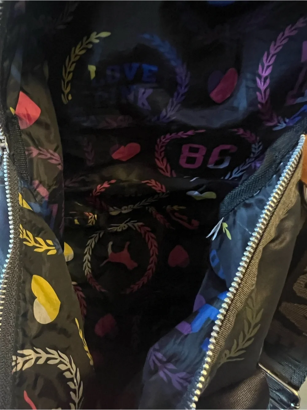PINK Victoria's Secret Black Logo Duffel with Repeating 'LOVE PINK' Print